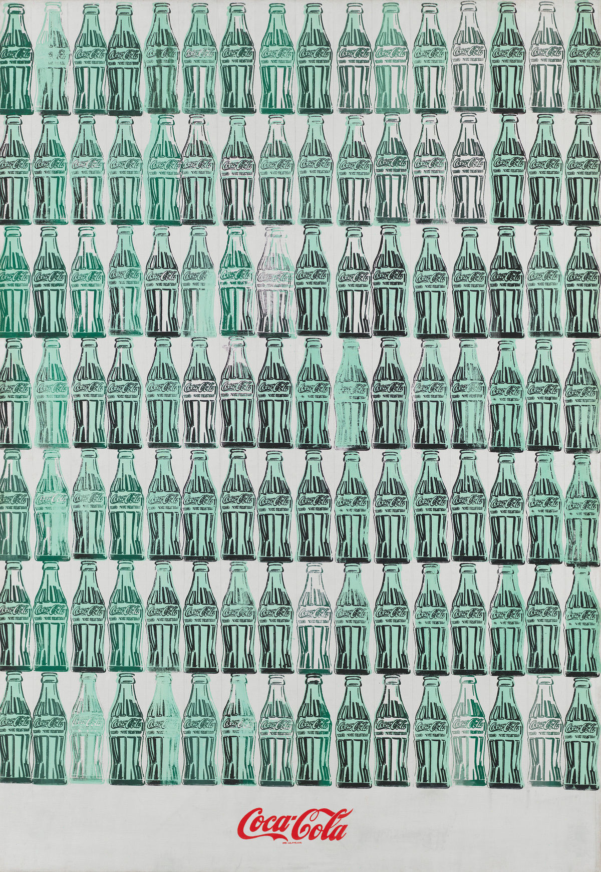 Andy Warhol (1928-1987), Green Coca-Cola Bottles, 1962. Acrylic, screenprint, and graphite pencil on canvas. Overall: 82 3/4 × 57 1/8 in. (210.2 × 145.1 cm). Whitney Museum of American Art, New York; Purchase, with funds from the Friends of the Whitney Museum of American Art 68.25 © Andy Warhol Foundation/Artists Rights Society (ARS) New York; Registered Trademark, The Coca Cola Company. All rights reserved