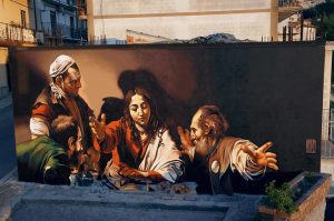 Andrea Ravo Mattoni, Cena in Emmaus. Sprayed wall, San Salvatore di Fitalia, July 2016