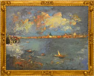 Sergio Scatizzi ( Capannori 1918 – Firenze 2009 ) VENEZIA, IN MEMORIA DI OSKAR KOKOSCHKA olio su tavola, cm 175x138 firmato in basso a sinistra, titolato, datato 2006 e firmato al retro STIMA € 5.000 / 10.000