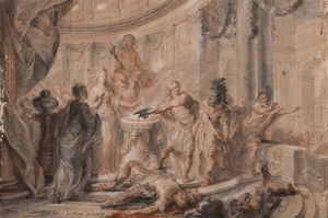 GABRIEL JACQUES DE SAINT-AUBIN ( Parigi 1724 - 1780 ) Matrimonio di Merope e Polifonte Carboncino, sanguigna, acquerello e rialzi a gessetto bianco su carta mm 337x502 Firmato in basso a sinistra e iscritto al retro (difetti ai bordi) Provenienza Christie's, 19 marzo 1975, lotto 136 (come da note del collezionista) Per questo lotto è disponibile l'Attestato di Libera Circolazione. In asta: 23 Ottobre 2018 ore 15:00 Valutazione 24.000 - 26.000€