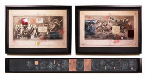 Fabrizio Cotognini Aurora 2018, matite, inchiostro, biacca, mylar e oro 24k su incisioni originali del XVIII secolo cm 70x100x12 ciascuna e libro d’artista cm 25x190