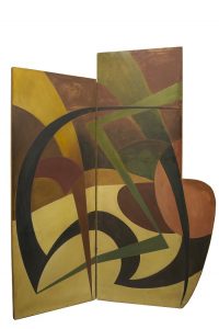Giacomo BALLA (1871-1958) Linea di velocità (recto), Vortice (verso), 1916-1917 Paravento a due ante, fronte e retro Idropittura e grafite su cartone tamburato Firmato in basso a destra sul retro “Futur Balla” 179,80 x 82,50 cm Stima : 450 000 - 600 000 €