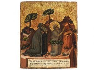 1145 Simone di Filippo Benvenuto detto Simone dei Crocifissi (1330-1399) San Pafnuzio e Sant'Onofrio in preghiera (1365/70) olio su tavola, fondo oro, in cornice cm 34x28 Collezione privata, Firenze Provenienza: Sestieri, Roma