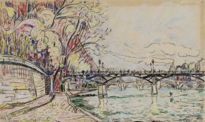 Paul Signac 1863 - 1935 PONT DES ARTS Signed P Signac and dated 1928 (lower left); dated 7 avril (lower left) Watercolor and black chalk on paper 10 3/4 by 18 in. 27.3 by 45.7 cm Executed on April 7, 1928.