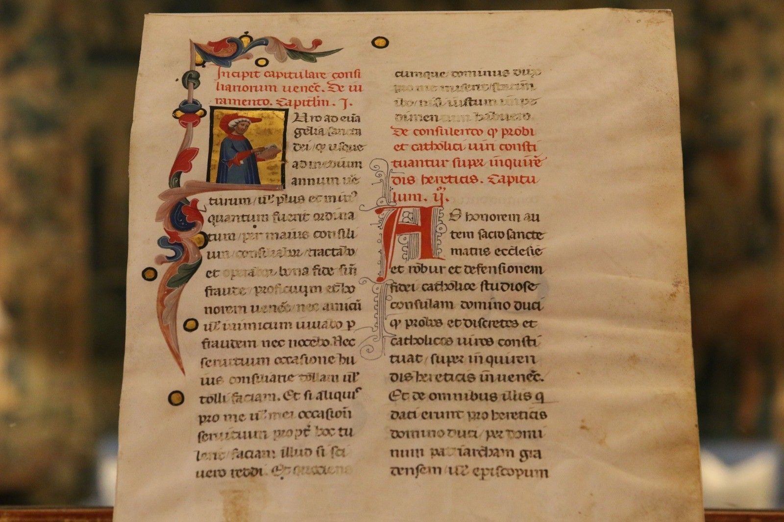 Pagina miniata raffigurante la promissione del Doge Andrea Dandolo e dei consiglieri ducali, secolo XIV