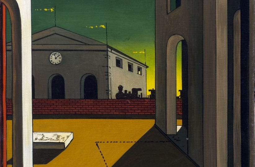 Giorgio de Chirico, Piazza d'Italia con piedistallo vuoto, 1955, olio su tela, cm. 55 x 35,5, Collezione Roberto Casamonti, Firenze (courtesy Tornabuoni Arte, Firenze) © Collezione Roberto Casamonti, Firenze