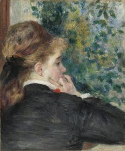 Pierre-Auguste Renoir (1841–1919). Pensierosa (Pensive (La Songeuse)), 1875. Olio su carta applicata su tela, 46x38 cm. Virginia Museum of Fine Arts, Collection of Mr. and Mrs. Paul Mellon, 83.47. Image © Virginia