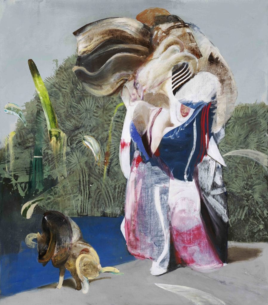 Adrian Ghenie, Figure with Dog, 2019, Oil on canvas, 250×200 cm (98,4 x 78,7 in) Courtesy Galerie ThaddaeusRopac, London· Paris Salzburg © Adrian Ghenie