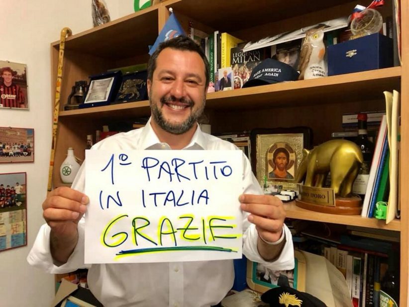 La foto postata da Matteo Salvini subito dopo i risultati delle prime proiezioni