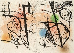MIRÓ, Joan (1893-1983) [UNA SERIE DI LITOGRAFIE DA:] Le courtisan grotesque. Parigi: Iliazd, 1974. Una serie di litografie dall'opera di Mirò Le courtisan grotesque. Dalla copia n. 74 dall'edizione di 110 copie firmata a matita dall'artista. Ottime condizioni. Stima € 1.800-2.500