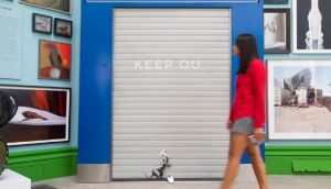 Banksy, Keep Ou, 2019. Courtesy: Royal Academy of Arts; photograph: David Parry