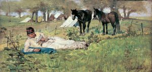 Giovanni Fattori, La lettera al campo, 1873-1875, Olio su tavola, 16,6 x 34,5 cm, Milano, Museo Nazionale della Scienza e della Tecnologia Leonardo da Vinci