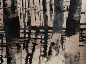 Giovanni Frangi, Giardini pubblici, 2019, tecnica mista su carta, cm 110x160. Galleria Poggiali