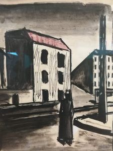 Mario Sironi, Paesaggio urbano, 1920, china e pastello colorato su carta