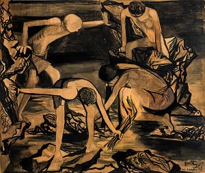 Renato Guttuso, Ragazzi che cercano granchi, 1949, olio su carta intelata, cm 147x176, CAMeC La Spezia, collezione Premio del Golfo. Ph. Enrico Amici