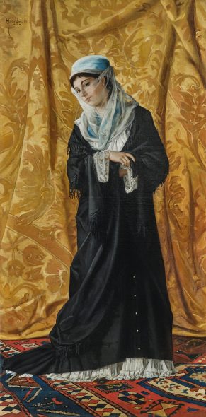 Osman Hamdi Bey (Istanbul 1842 - 1910) Dame turque de Constantinople, signed, dated Hamdy Bey 1881, oil on canvas, 120 x 60 cm, realized price € 1,770,300 Auction 19th Century Paintings, 23 October 2019