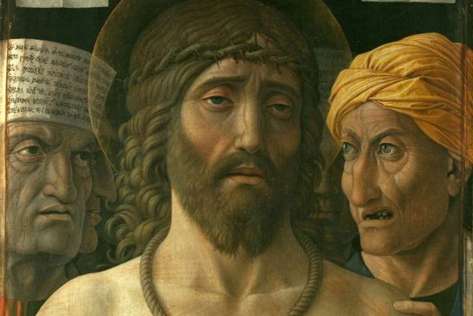 Andrea Mantegna, Ecce homo, 1500-1502 Tempera su tela di lino, Musée Jacquemart-André, Parigi (particolare)