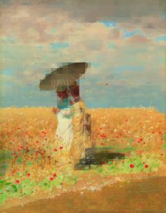 Giuseppe De Nittis: Nel grano, 1873. Olio su tela, cm 33 x 25. Collezione privata
