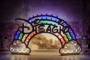 David Cesaria, Disagio, 2019, legno con luci led, 180x100cm