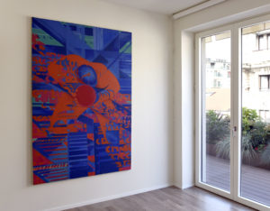 Titina Maselli, Goal e elevator, 1973, Oil on canvas, 199×150 cm, Courtesy Galleria Massimo Minini