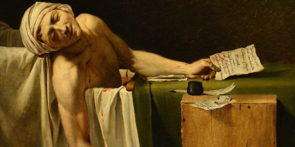 Jacques-Louis David (atelier di) La morte di Marat (replica da David) post 7 luglio 1793, olio su tela, 111,3x86,1 cm Reims, Musée des Beaux-Arts ©Photo: C. Devleeschauwe