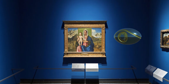 Luca Pozzi, The Dark Collection, 2019, Third Eye Prophecy scultura in grafica 3D tra Cima da Conegliano (San Girolamo nel deserto) e Giovanni Bellini (Madonna di Brera)