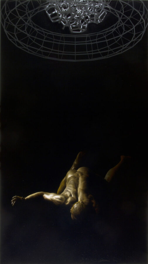 Nicola Verlato, Falling, olio su tela, 2017, 162x91 cm