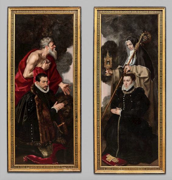 Anthonis Mor: Wings Of An Altarpiece: Male Donor With Saint Jerome And Female Donor With Saint Clare (exterior: vanitas scenes). Oil on panel, 208.5 x 77.5 cm (82 x 30.5 in.). Nicolás Cortés