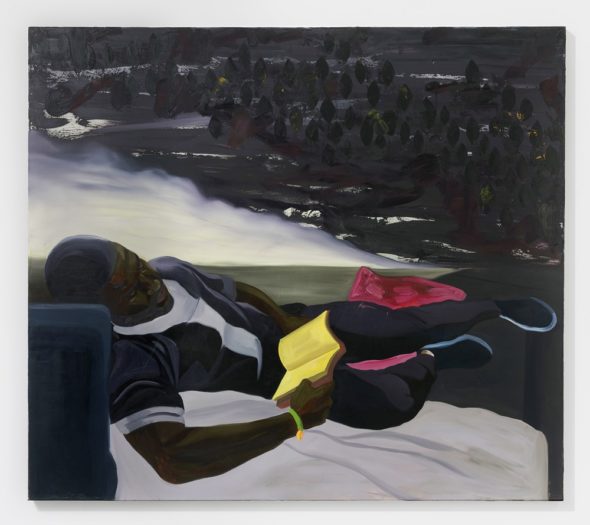 Dominic Chambers, Dark skin of a summer shade, 2019, olio su tela, 161 x 182,8 cm, Courtesy l’artista e Luce Gallery, Torino