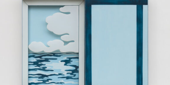 Laura Grisi, Seascape, 1966. Acrilico su tela, plexiglas, pannelli scorrevoli. 100 x 122 x 12. Courtesy P420, Bologna.