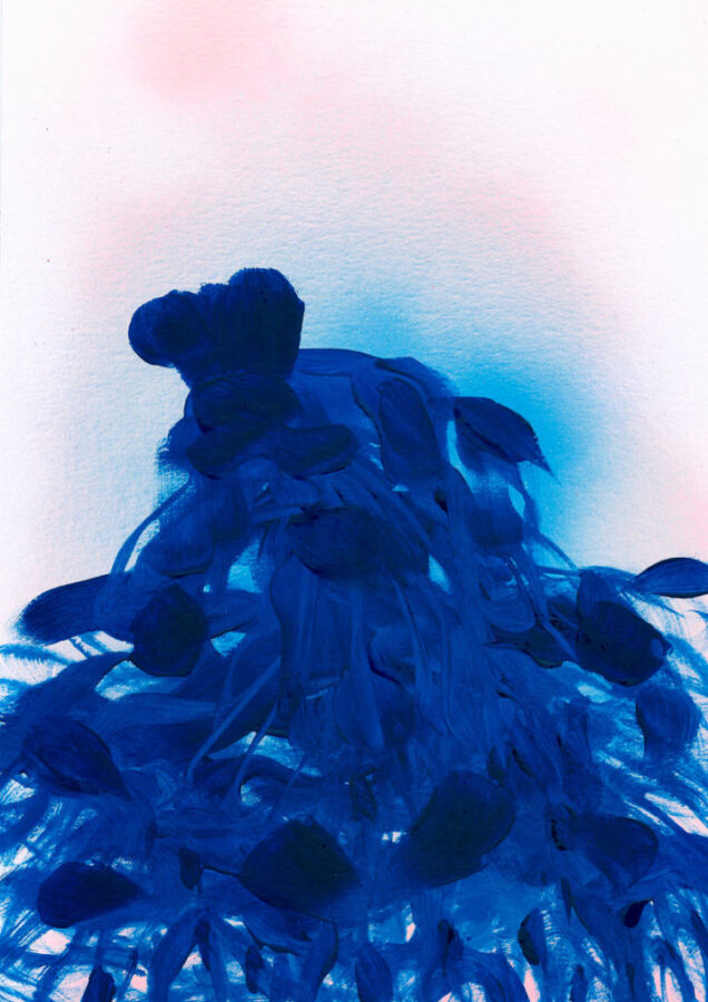 Elisa Muliere, Serie Blue Etudes, 2019, tecnica mista su carta Gmund, 30×21 cm