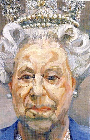 L. FREUD, Ritratto della Regina Elisabetta II, 2000-2001, olio su tela, 23,5 x 15,2 cm, Windsor, Castello di Windsor