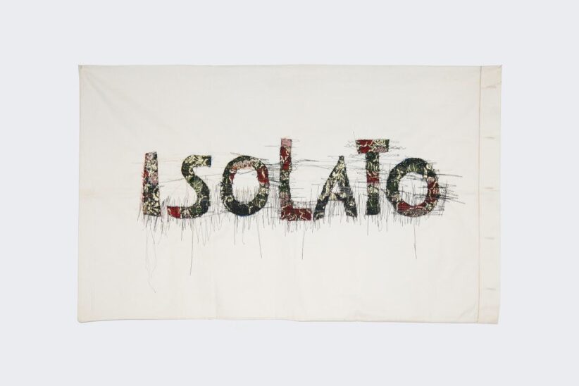 Isolato, 2020. 51x83 cm, Sardinian brocade sewn on cotton, ed. 6/9. Courtesy of the artist and Prometeo Gallery, Milan / Lucca