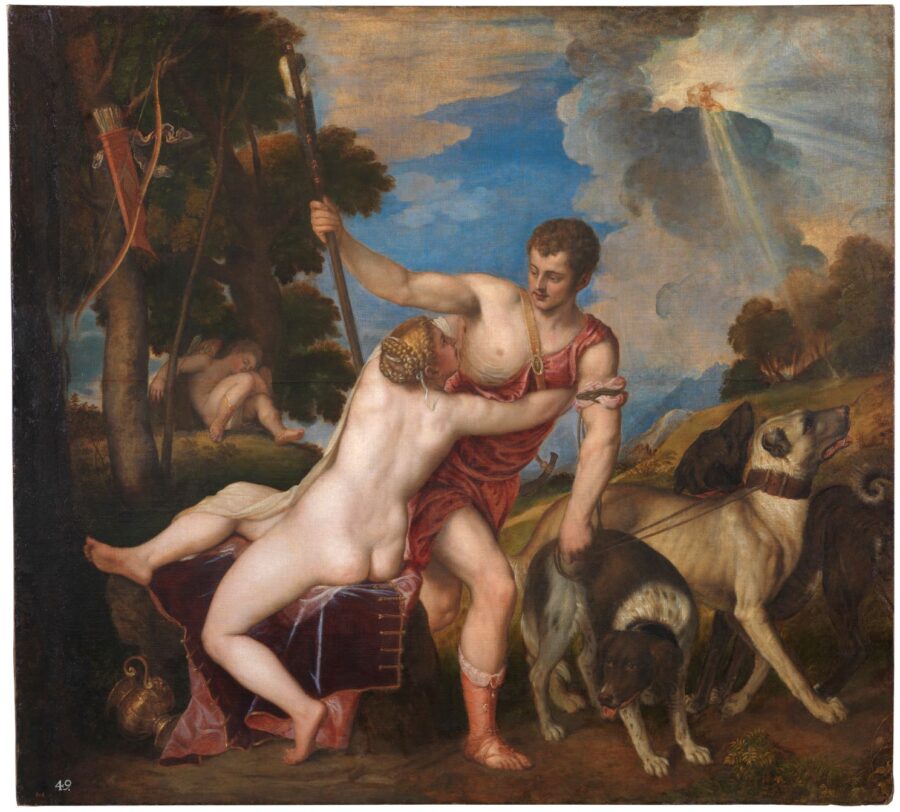 1. Tiziano, Venere e Adone, 1553-1554, olio su tela, 186 x 207 cm, Museo del Prado, Madrid