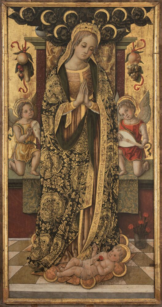 Vittore Crivelli Madonna adorante il Bambino e angeli musicanti Fine XV secolo tempera su tavola Sarnano (MC), Pinacoteca Civica