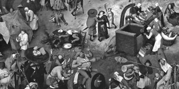 Le relazioni sociali si danno nella performance. Un dettaglio tratto dal quadro Lotta tra Carnevale e Quaresima del 1559, d Pieter Bruegel il Vecchio, conservato al Kunsthistorisches Museum di Vienna