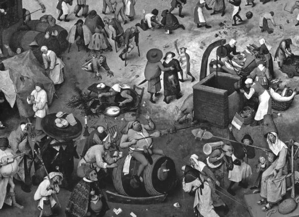 Le relazioni sociali si danno nella performance. Un dettaglio tratto dal quadro Lotta tra Carnevale e Quaresima del 1559, d Pieter Bruegel il Vecchio, conservato al Kunsthistorisches Museum di Vienna
