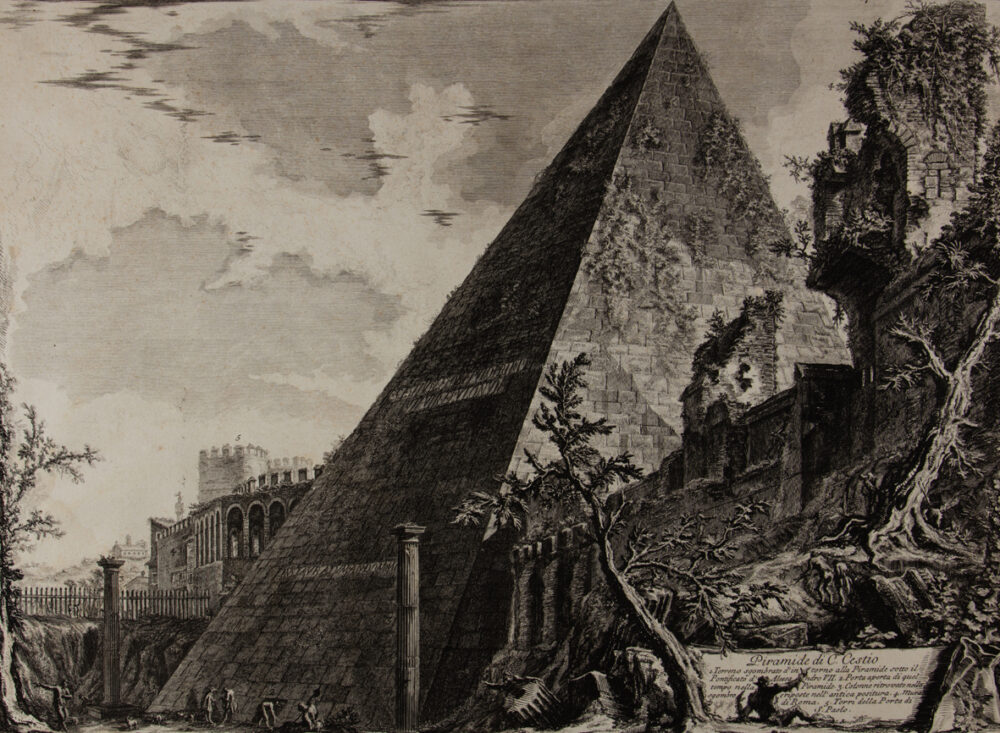 Giambattista Piranesi: Piramide di Caio Cestio. Acquaforte 45,5 x 57,3