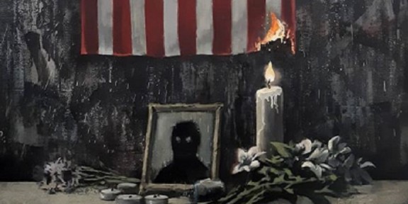 Opera di Banksy su George Floyd rappresentato come un'ombra nera