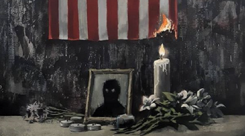 Opera di Banksy su George Floyd rappresentato come un'ombra nera