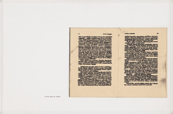 Emilio Isgrò Su un testo di Hegel, 1971 China su Libro tipografico in box di legno e plexiglass, 41 x 61 cm, al retro etichetta e timbro Studio Guastalla Milano Firma e titolo al retro Esp.: Emilio Isgrò. La cancellatura e altri particolari- Opere 1966 – 1993. Mostra dal 24 maggio al 27 luglio 2012, Milano Studio Guastalla Bibl.: Catalogo Emilio Isgrò. La cancellatura e altri particolari- Opere 1966 – 1993. Mostra dal 24 maggio al 27 luglio 2012, Milano Studio Guastalla (ill a pag. 30) L’opera è accompagnata da autentica su fotografia. EUR 28.000