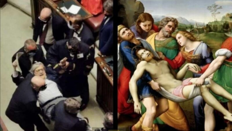 La deposizione di Sgarbi raffrontata sui social a quella di Raffaello