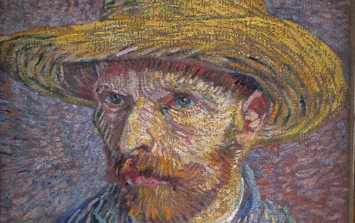 Particolare dell'Autoritratto con cappello di paglia di van Gogh, al Metropolitan