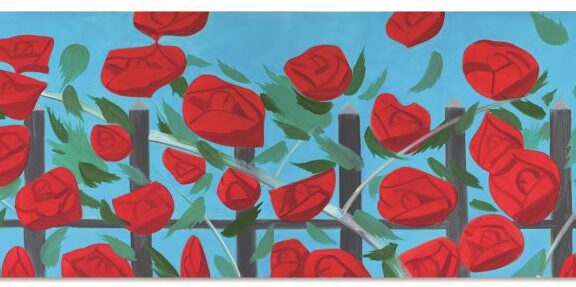 a Alex Katz, Roses on blue, 2002, 122x381cm