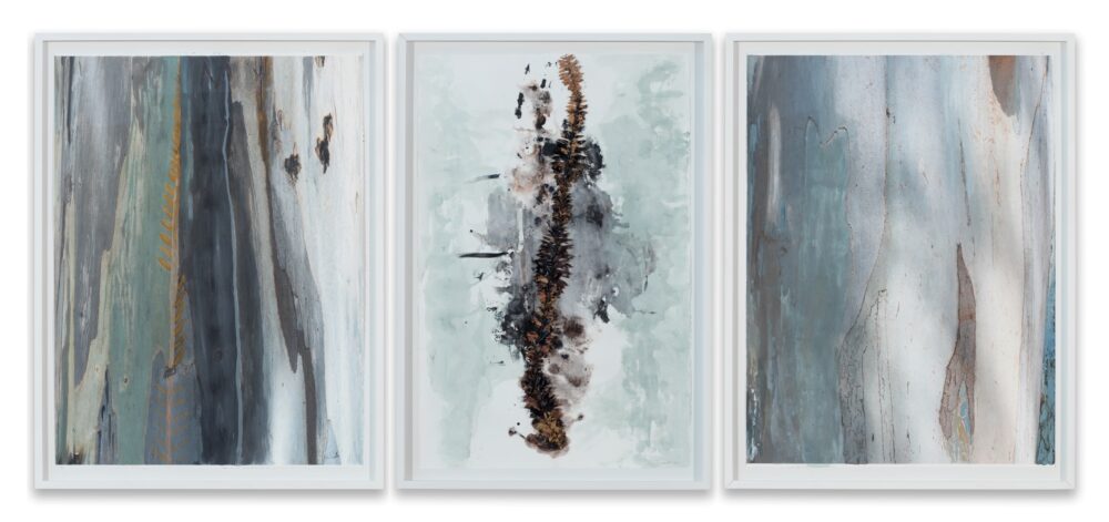  María Magdalena Campos-Pons, Mother Tree. Rooted by the Spine, 2019/20, mixed media on archive watercolor paper triptych: 66 x 101,5 cm each csy the artist and Galleria Giampaolo Abbondio, photo-credits: Antonio Maniscalco