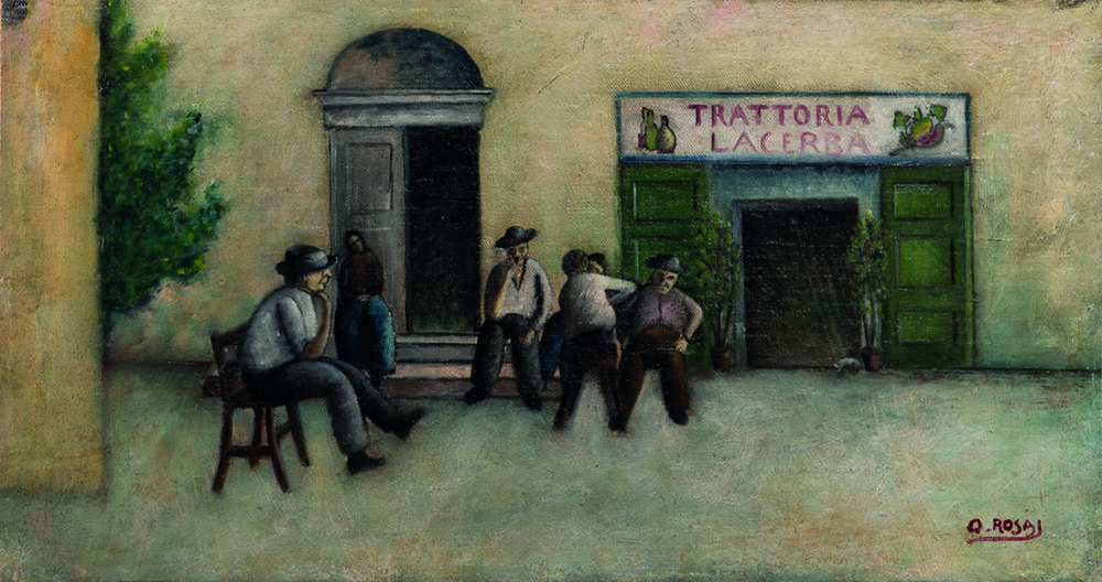 Ottone Rosai: Trattoria Lacerba (1921) Olio su tela applicata su tavola, cm 20,3x39