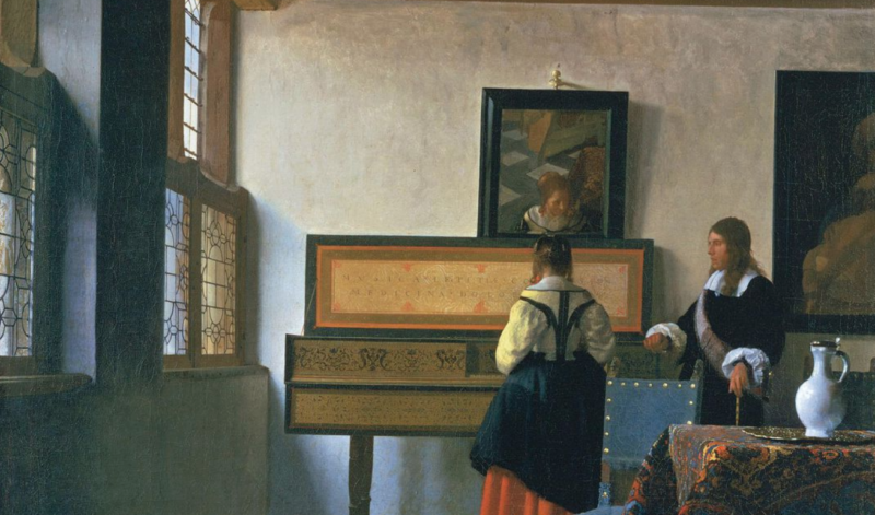 Johannes Vermeer, Donna ad una verginale, con un uomo, 1660 ca, Royal Collection, Londra (particolare)