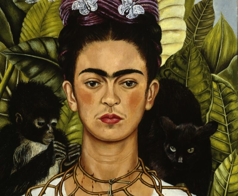 Frida Kahlo autoritratto con scimmia e pantera