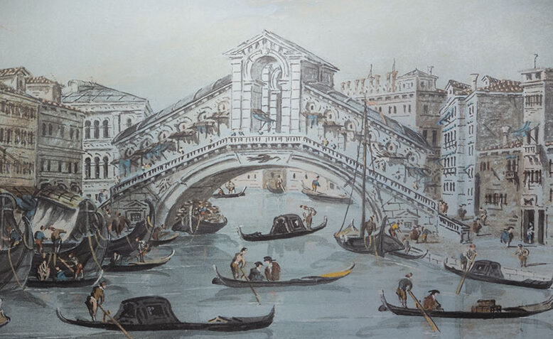 Giacomo Guardi, Il ponte di Rialto da sud, 1800 circa
