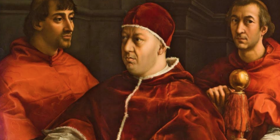 Raffaello, Ritratto di Papa Leone X con i cardinali Giulio de’ Medici e Luigi de’ Rossi, particolare